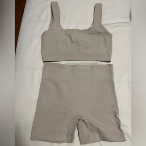 Beige Ribbed Tank and Shorts Set